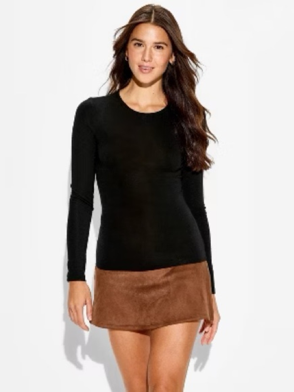 Women's Slim Fit Long Sleeve Crewneck Long & Lean T-Shirt Wild Fable Black Large